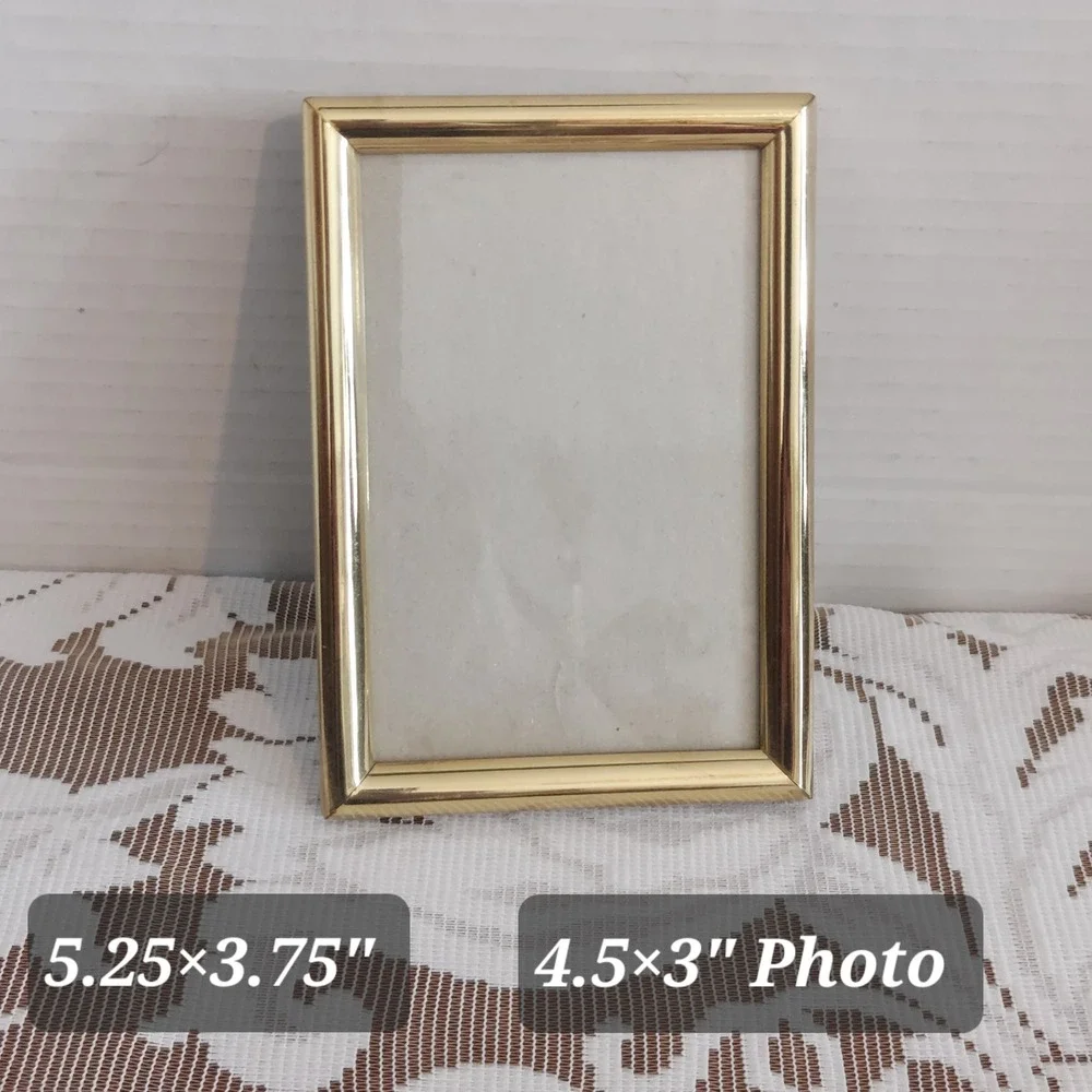 Vintage Gold Tone Metal Picture Frame 3x4.5 Beveled Tabletop Wall Mount Korea
